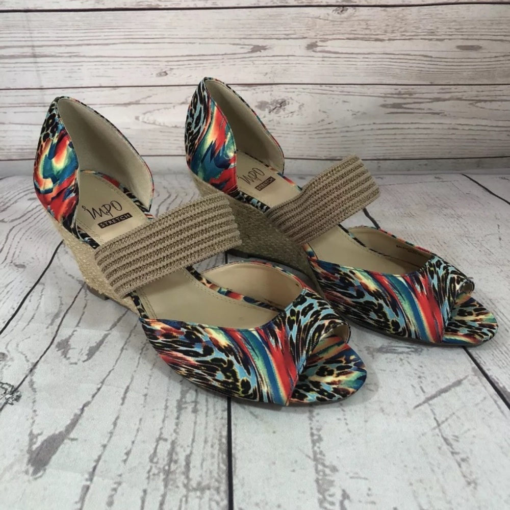 Impo Stretch Veneer Open Toe Wedge Heel Sandals